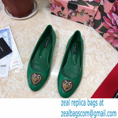 Dolce  &  Gabbana Leather Devotion Flats Slippers Green 2021